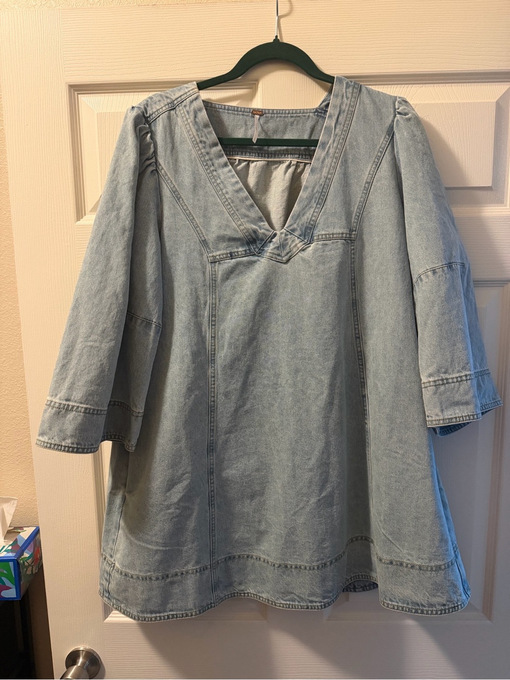 Free People Light Blue Denim Tunic Dress - Casual V-Neck